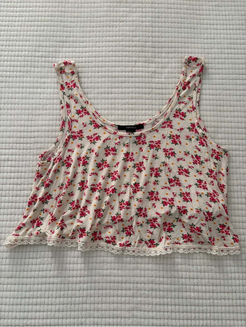 Forever 21 White Floral Tank Top with Pink Flowers Size S